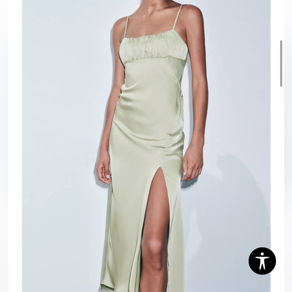 Zara Light Green Satin Maxi Dress